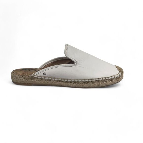 Sam Edelman Sz 8.5 Slip-On Mule Slippers White Leather Flat Shoe Espadrille - Picture 1 of 7